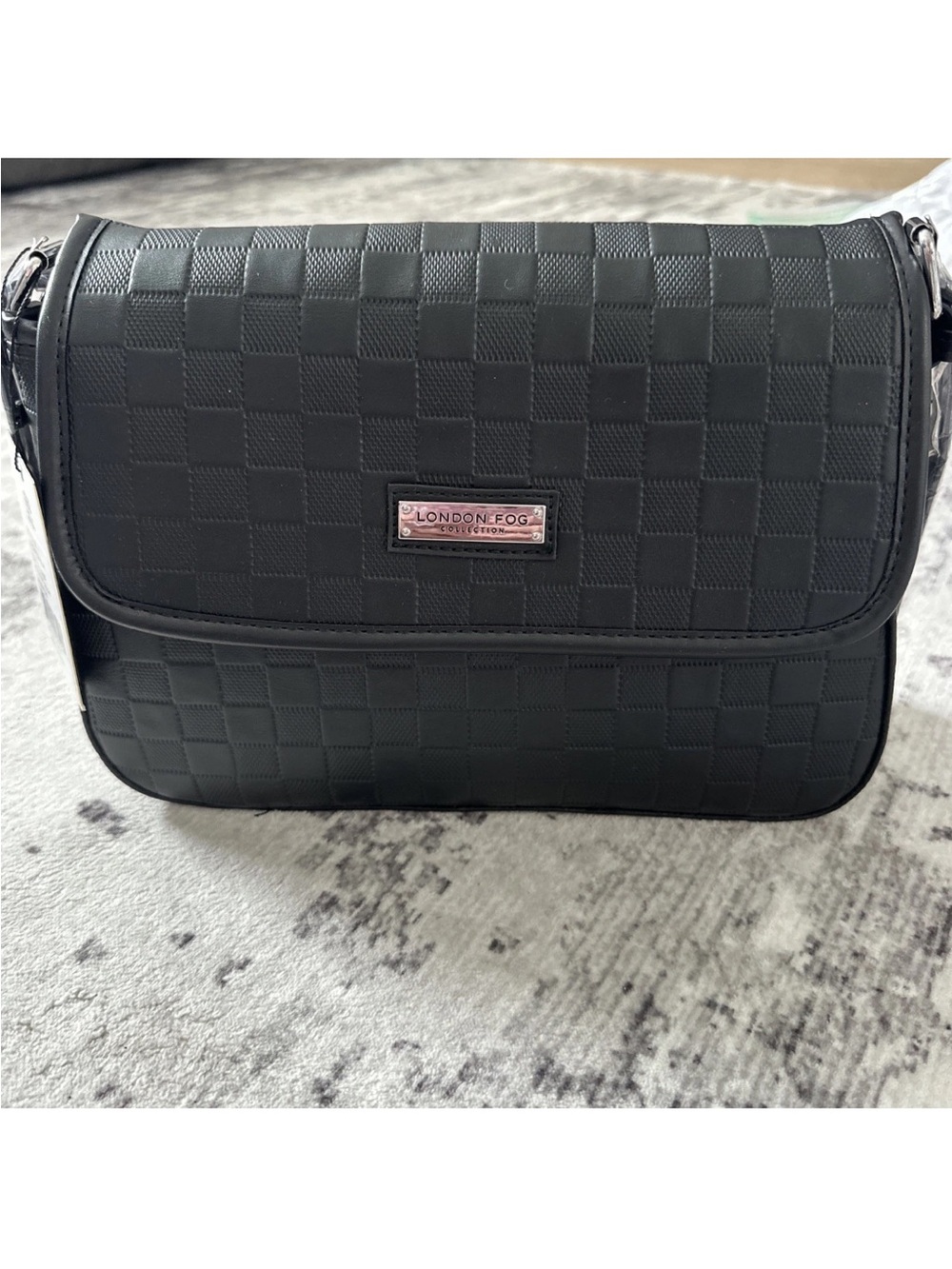 London Fog Black Textured Checker Crossbody